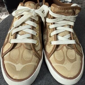 Coach Cream and Brown Sneakers with Signature Monogram